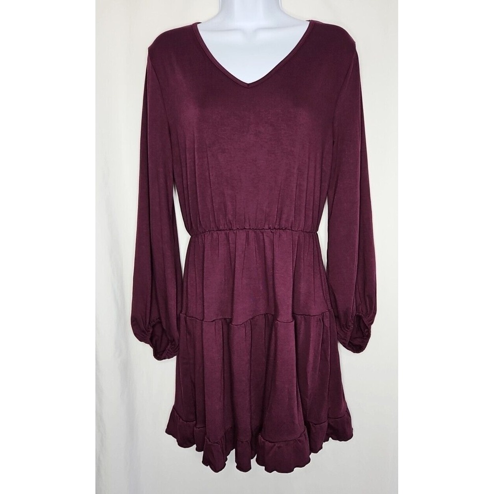 Missky Women's Purple Long‎ Sleeve Pullover Tiered Mini Dress Size Medium NWT